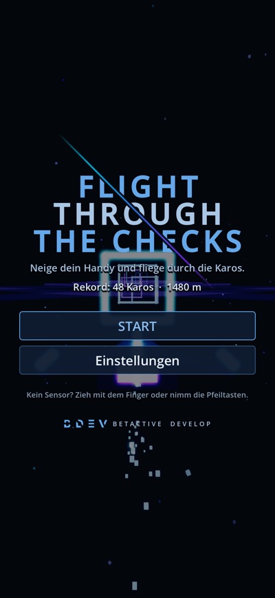 Flight through the checks, Startmenü