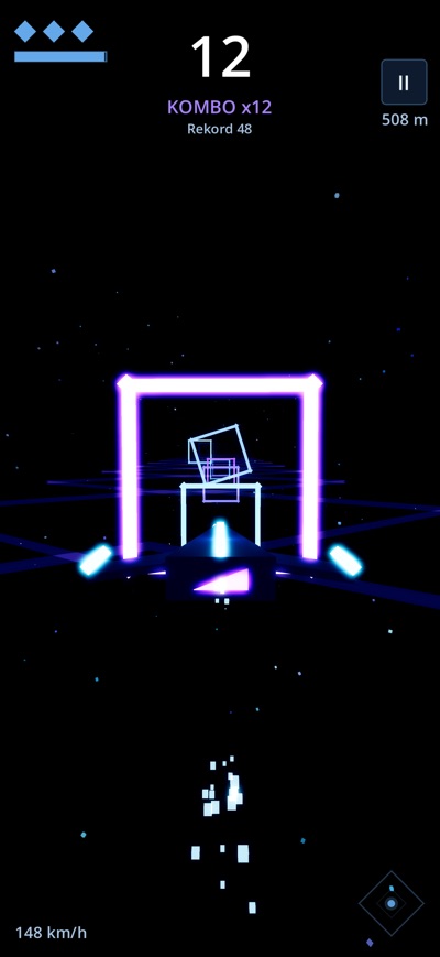 Flight through the checks, Flug durch die Neon-Tore