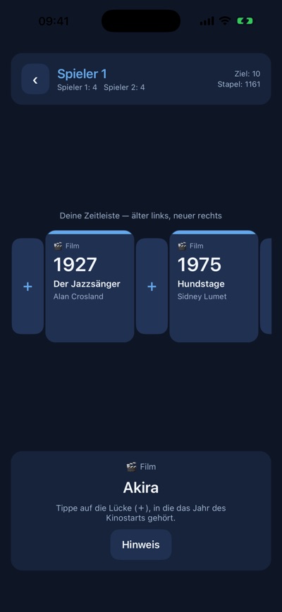 Movie TV Sort, Zeitleiste während des Spiels