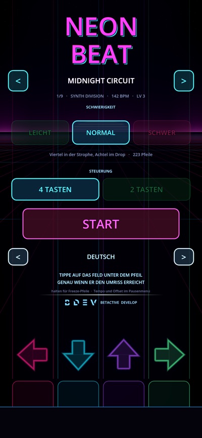 NEON BEAT, Auswahl der Tracks im Menü