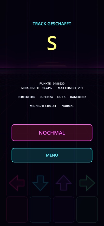 NEON BEAT, Auswertung mit Rang und Genauigkeit